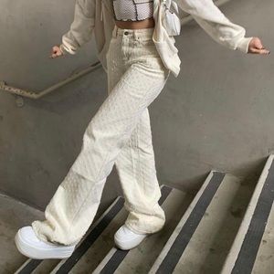 Jaded London Ecru Pulled Distressed Slouchy Jeans